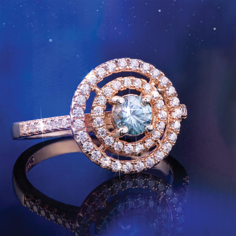 Blue & White Zircon Halo Ring